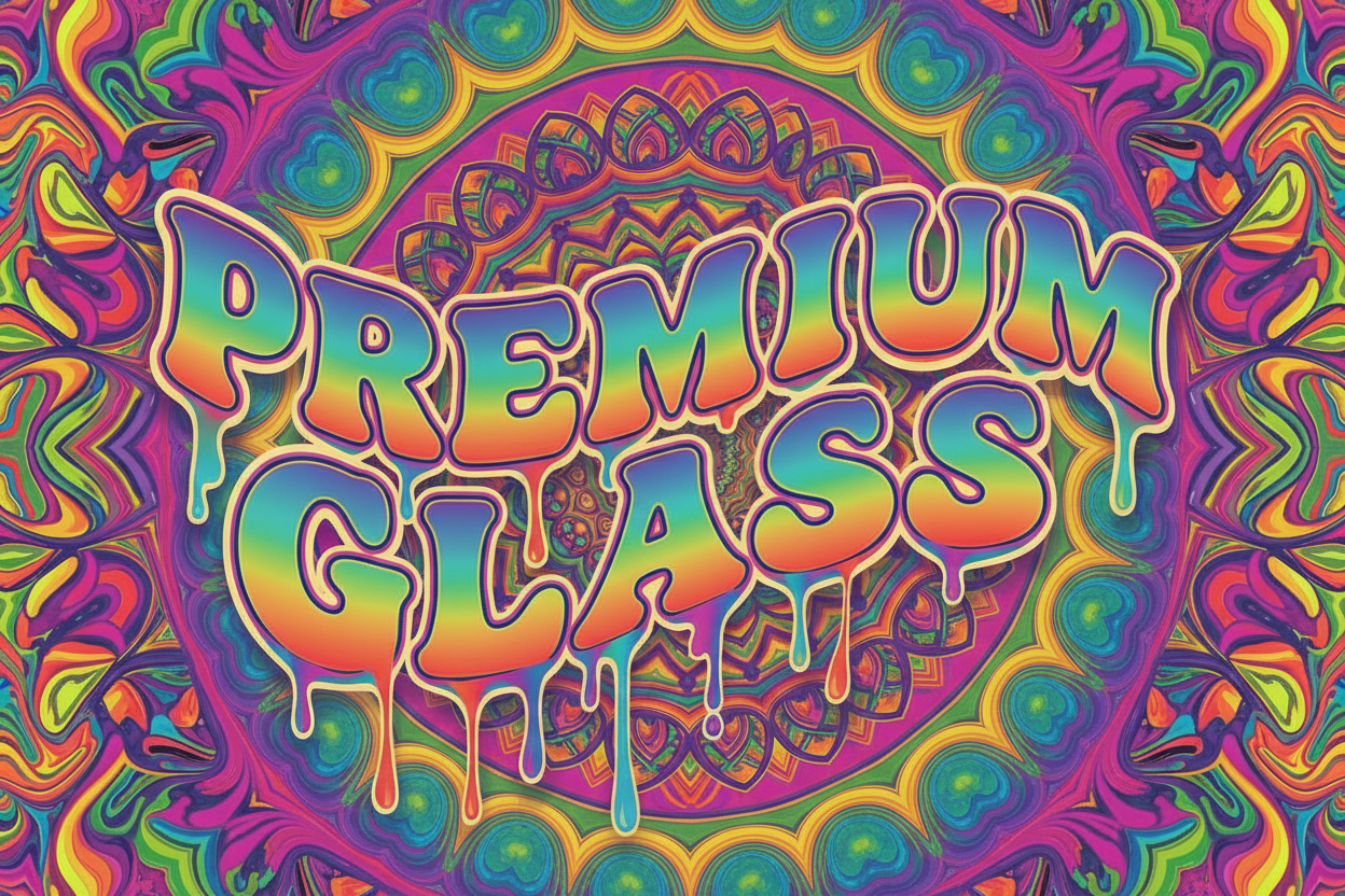 Trippy Text saying ( Premium Glass )